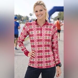 Helly Hamsen Women's Red And Pink Patterned Long Sleeve Athletic Top. Size M